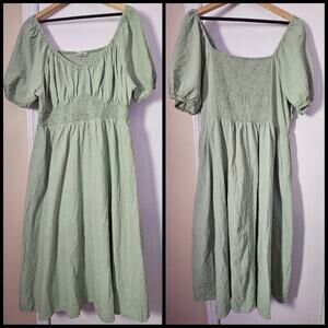 Grace Karin 2XL Sage Babydoll Peasant Empire Lined Puff Milkmaid Maxi Dress